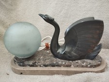 Lampe de chevet art déco en marbre et régule CYGNE Boule bleu