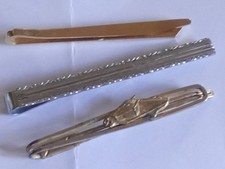 Pince cravate (3) - à tête de cheval métal + unie doré + acier à rayures - 6/7cm