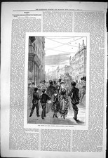 Old Antique Print 1876 Street Scene News Leger Despatching Pigeons Birds 19th