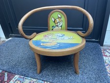 Anc. Petite chaise bois enfant dessin chat chien canard B. Rabier ???