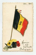 hand drawn and painted postcard. Patriotic .Belgian flag .Belgium