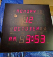 Large Digital Wall Clock With Date. 11 " X 11" Red Lettering Black Background