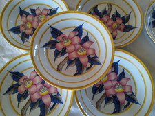 6 ASSIETTES PORCELAINE DE PARIS AURORE TROPICALE VINTAGE FLEUR BAMBOU