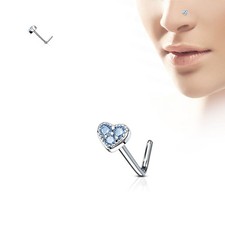 Piercing nez tige en L coeur trois strass turquoise