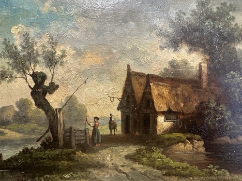 Paysage animé aux - , chaumières