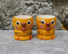 Lot X 2 Vintage Wooden Yellow Chick Cupcups