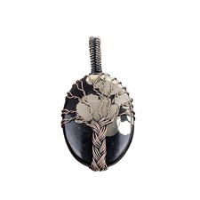 Sisters Day Sale Oval Pyrite Gemstone Copper Tree Of Life Wife Pendant Jewelry