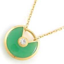Cartier Necklace Amulette XS Round Chrysoprase 1 Point Diamond 750 Yellow Gold