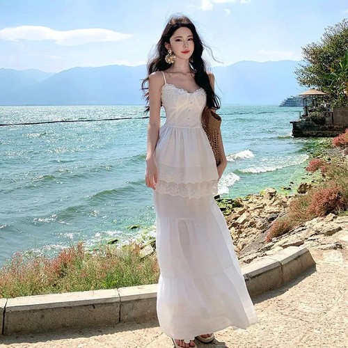 Robe longue blanche romantique - robe,
