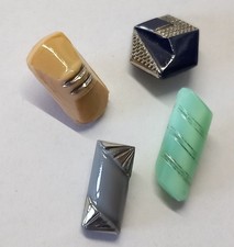4 ART DECO GLASS BUTTONS SILVER ENAMELS