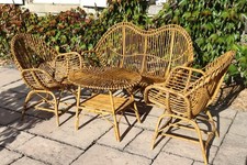 Salon de jardin en rotin et bambou époque attribué à Franco Albini, Italie 1950