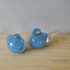 Lot De 2 Oiseaux En Verre Bleu