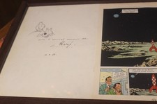 Hergé Dédicace Tintin Milou - Hergé Autographe Tintin Milou - Hergé 32 x 42 cm