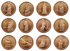 EASTER ISLAND SET OF 12 COINS 1 PESO 2021 MOAI STATUE COPPER 14mm UNC