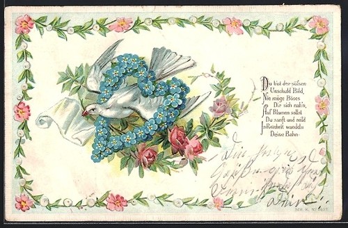 Carte postale gaufrée pigeon - postale,