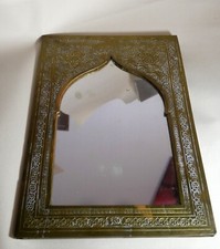 Moroccan Mirror Brass Signed Cartridge, Antique Traditional Dinanderie