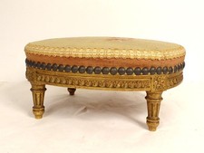 Louis XVI Small Footrest Stool Wood Carved Tapestry Flowers 19th Century