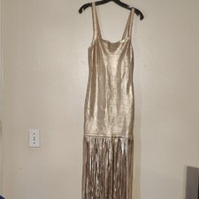 Marciano by Guess Gold Fringe Foiled Bandage Dress Metalic dress/gown size XS
