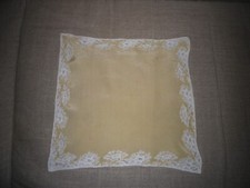 Antique Yellow Silk Lace Trim Handkerchief