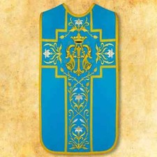 Chasuble romaine brodée "Marianne" bleu