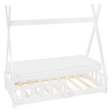 Lit d'enfant Tipi + matelas à mousse lit antichute en bois pin blanc 70x140 cm