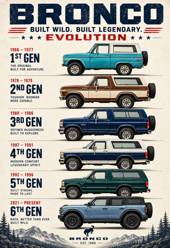 Ford bronco evolution - bronco, poster