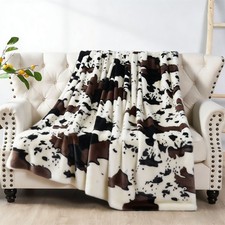 HST Cow Print Faux Fur Throw