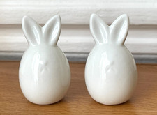 Adorable Lot de 2 Lapins Blanc céramique Pâques H=5cm Neuf