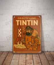 Plaque métal vintage Objectif Lune Tintin Panneau Décoration Déco Affiche