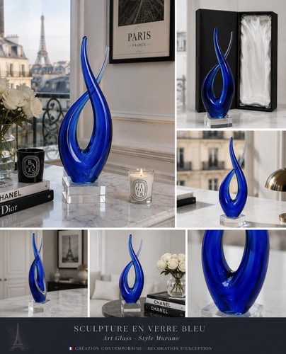 Sculpture verre bleu art - sculpture,