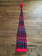 Vintage 1990s Toboggan Long Pointy Ski Winter Hat Geometric Retro Tassel