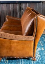 English Supple  Leather Vintage Sofa Rivited Color  Made 