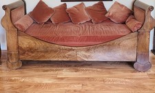 Antique Pretty 19th Cent French Empire Daybed Velours Feather Cushions