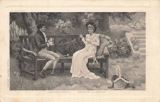 CP ILLUSTRATED FRAME SCENE SPINNING BALL WOOL COUPLE ON BENCH - 22365