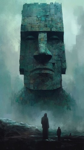 Plaque métal statue moai - métal, 30