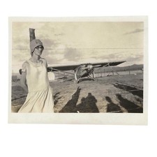 Vintage Photo Flapper Woman Cloche Spirit of St Louis Airplane 1920s Aviation