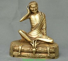9 "Rare Tibet Bouddhisme Temple Cuivre Milarepa Bouddha Tête De Cerf Statue
