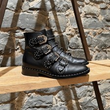 Givenchy Black Leather Studded Buckle Western Boots - 37.5 IT
