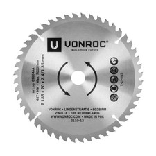 VONROC Lame de scie circulaire - 185x20mm - 48T - Pour bois - Universelle