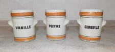 3 ANTIQUE VANILLA STONEWARE PEPPER CLOVE SPICE JARS FOR KITCHEN SHELF