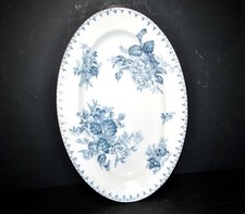 SARREGUEMINES FLORA Oval Dish Blue Flower Decor U&C 36cm