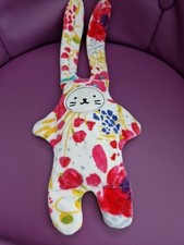 Doudou plat lapin blanc rose motifs fleurs Double face CATIMINI - 35682