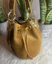 Mini sac seau en cuir véritable daim miel femme fille
