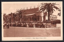 Old postcard Cannes, Palm Beach with vintage cars 