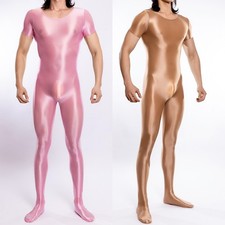 Combinaison Homme Brillante Yoga Fitness Manches Courtes Body Collant Élastique