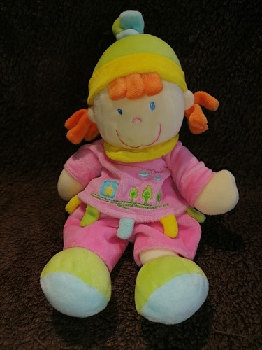 Doudou poupée rose vert jaune - doudou,