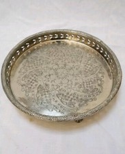 Plateau Sur Pied En Métal Argenté Oriental