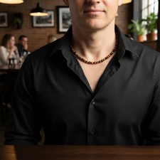 Collier en Perles Naturelles pierres semi précieuses Oeil de Tigre - fil noué