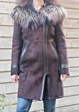Manteau Hiver peau lainée (cuir et fourrure) marron