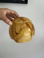 Ancien Verre de Lampe Globe Opaline Jaune Marron Orangé Marbré - Vintage 1